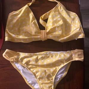 Yellow and white polka dot bikini